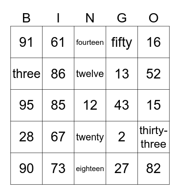 Number Bingo Card