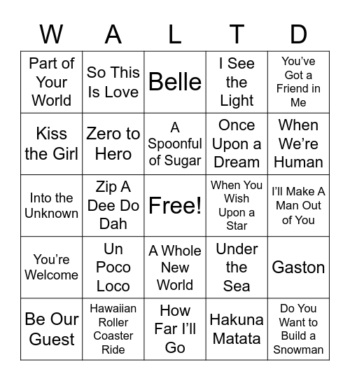 Disney Bingo Card