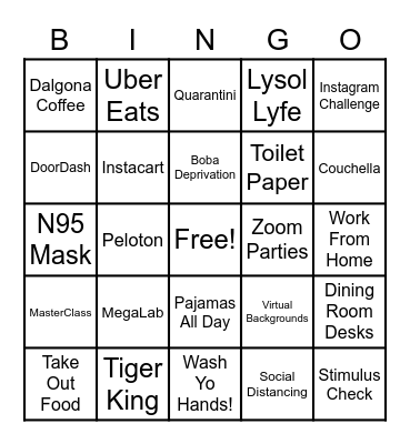 Color Quarantine Bingo Card