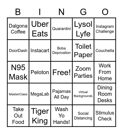 Color Quarantine Bingo Card