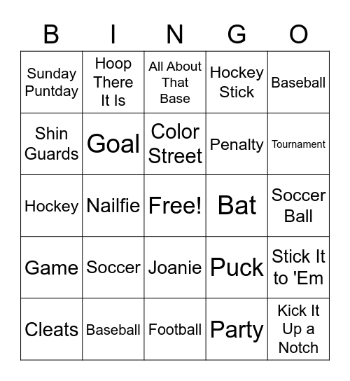 Joanies Bingo Fun Bingo Card
