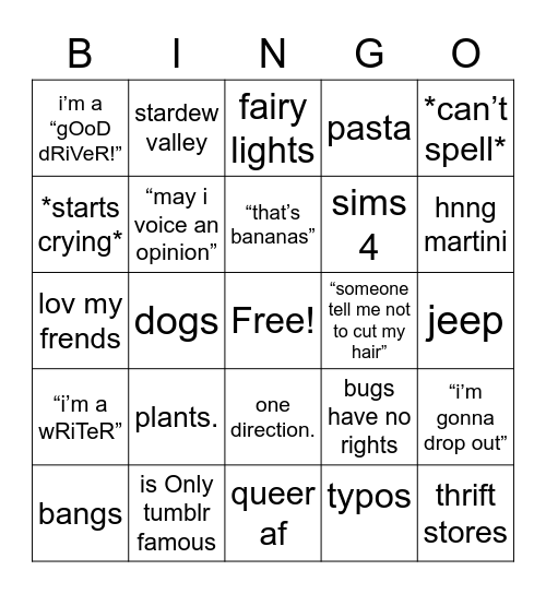 liv bingo!! ...lingo Bingo Card