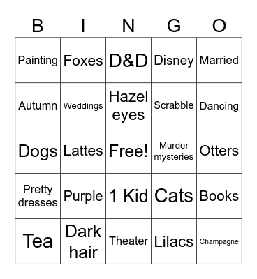 Natalie Bingo Card