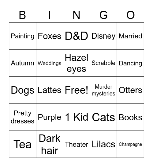 Natalie Bingo Card