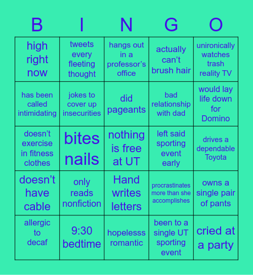 Sam!!! Bingo Card