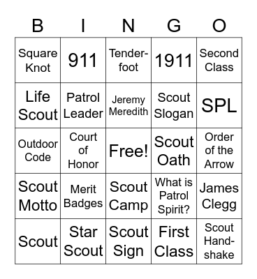 Scouting Adventure Bingo Card