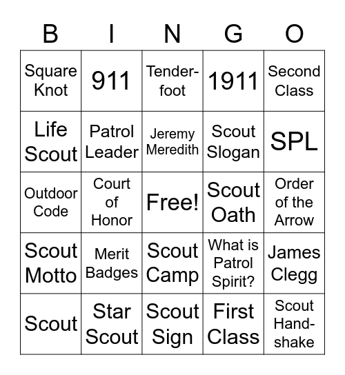 Scouting Adventure Bingo Card