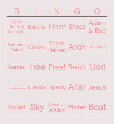 I-SPY Sistine Chapel Bingo Card
