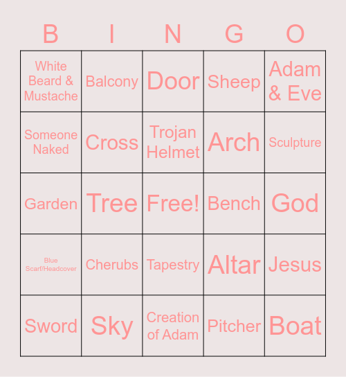 I-SPY Sistine Chapel Bingo Card