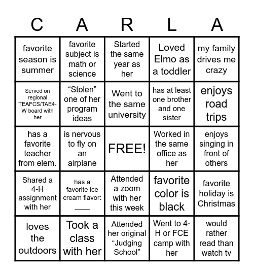 Experiences with... Bingo Card