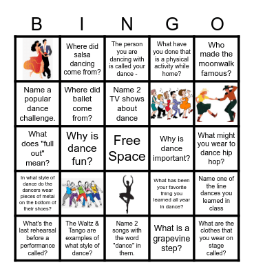 Dance from Home Bingo Card