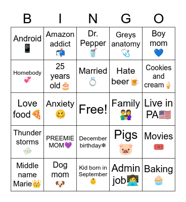 Alysha Bingo Card