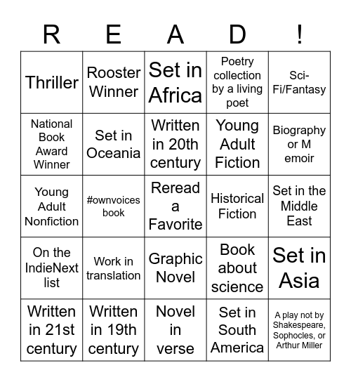Reading Challenge Bingo Card