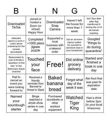 Signifyd Quarantine Bingo Card