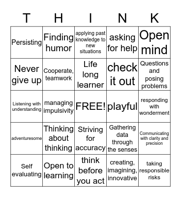 Habits of Mind Bingo Card