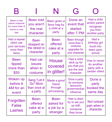 Party Princess Bingo Card