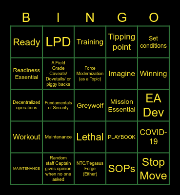 COVID-19 LPD Bingo Card