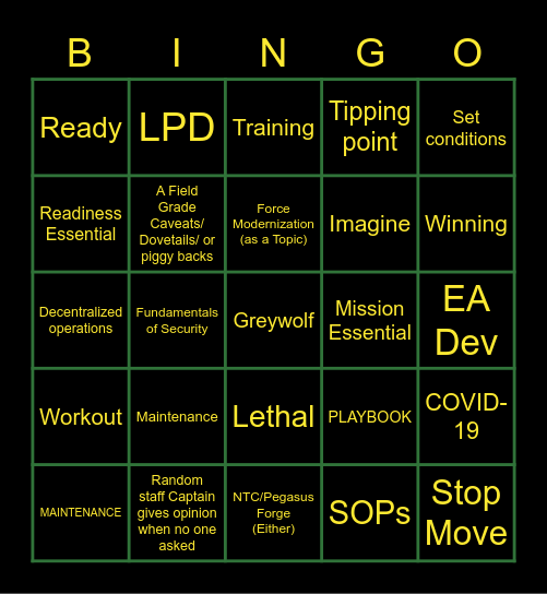 COVID-19 LPD Bingo Card