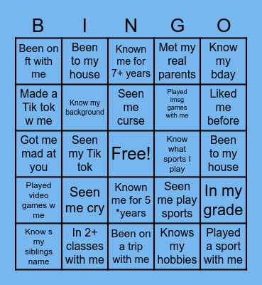 Coleman’s Bingo Card