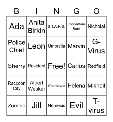 Resident Evil Bingo Card