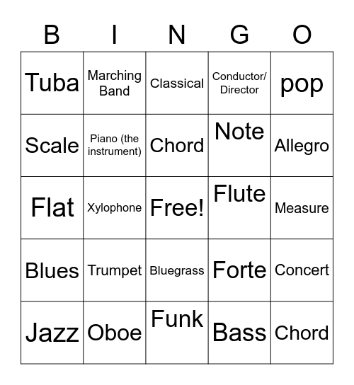 Music Bingo Card