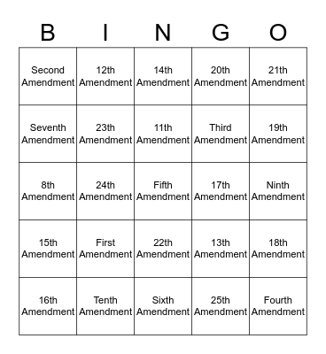 The Amendments Bingo Card
