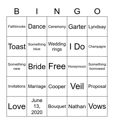 Bridal Shower Bingo Card