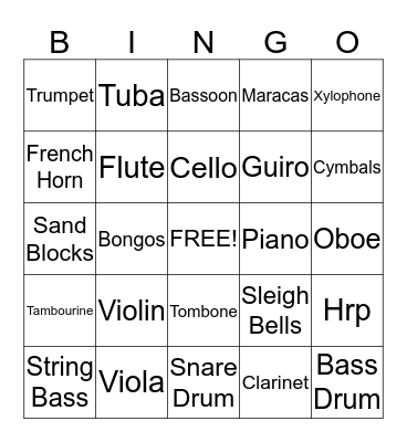 Instrument Bingo Card