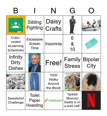 Lockdown Bingo 2020: Mom Edition Bingo Card