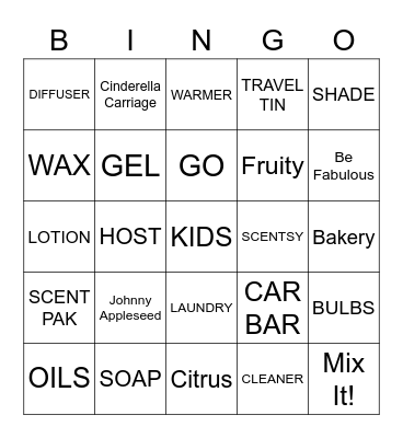 SCENTSY PARTY BINGO Card