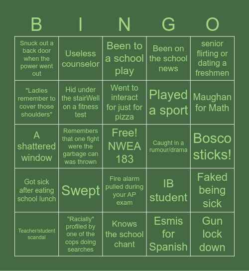 RICHWOODS HIGH SCHOOL Bingo Card