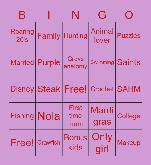 Britney Bingo Card