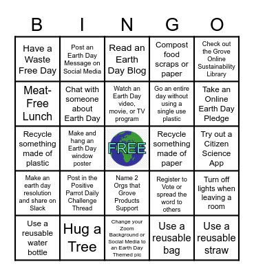 Grove Bingo 2020 - Complete the entire board Bingo Card