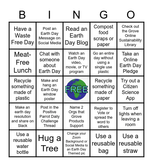 Grove Bingo 2020 - Complete the entire board Bingo Card