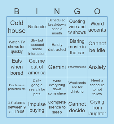 Gerald Bingo Card