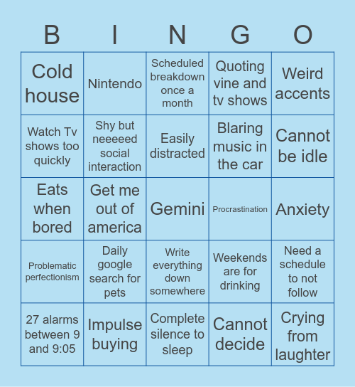 Gerald Bingo Card