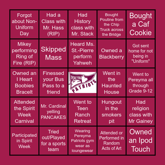 PEREYMA BINGO!! (2010's EDITION) Bingo Card