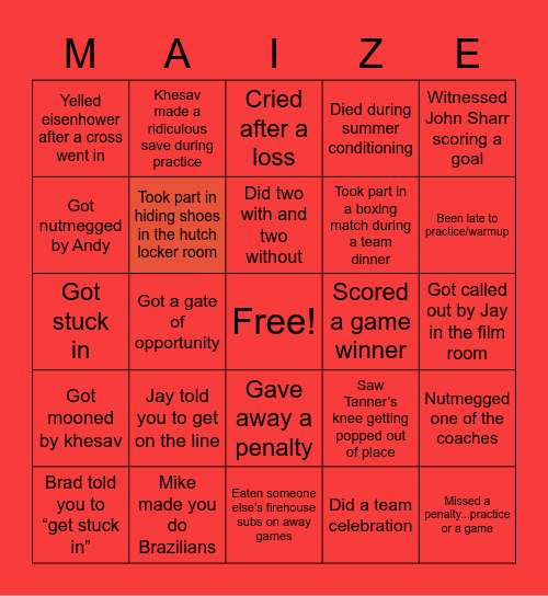 Maize soccer bingo Card
