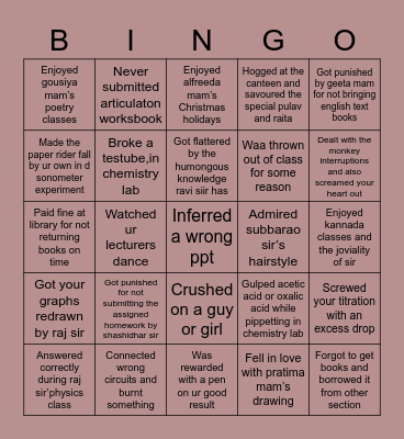 National P U college’s Bingo Card
