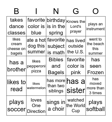 Bibles and Bagels Bingo Card
