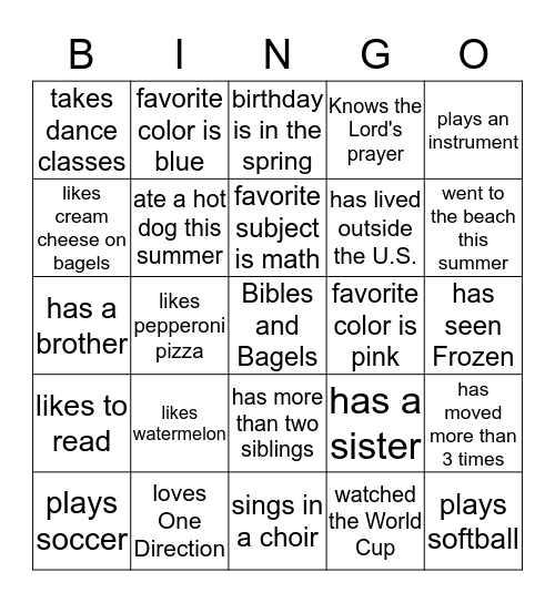 Bibles and Bagels Bingo Card