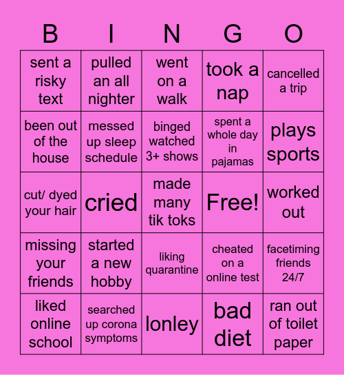 quarantine bingo!!!🧼🦠🧻 Bingo Card