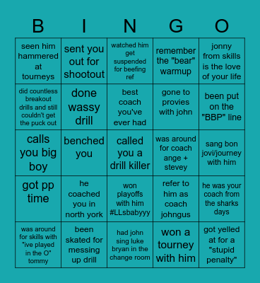 Coach John Bingo Card