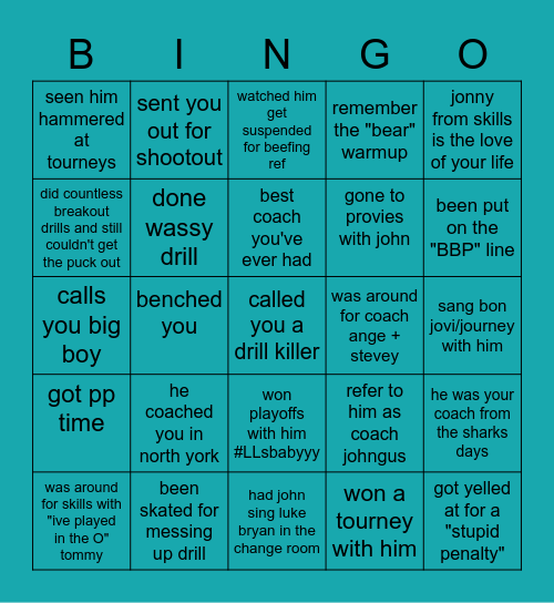 Coach John Bingo Card