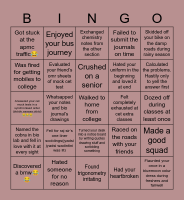 National P U college’s Bingo Card