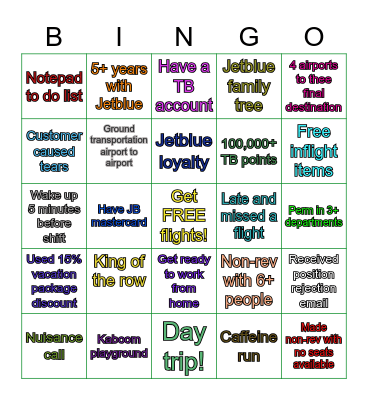 JETBLUE AA Bingo Card
