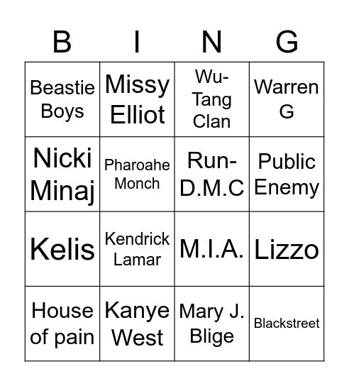 Legends of Hip Hop! Bingo Card