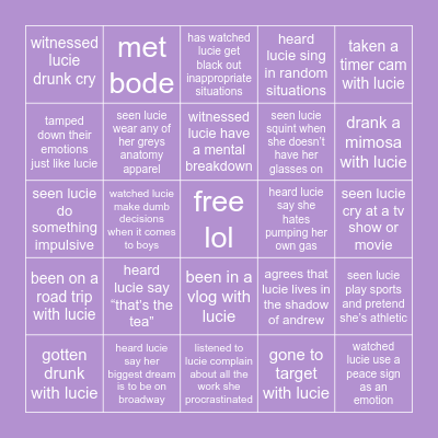 ~lucie bingo~ Bingo Card