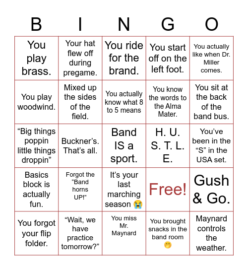 Georgia Bridgemen Bingo Card