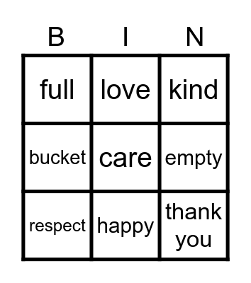 Life Education Vocabulary Bingo Card